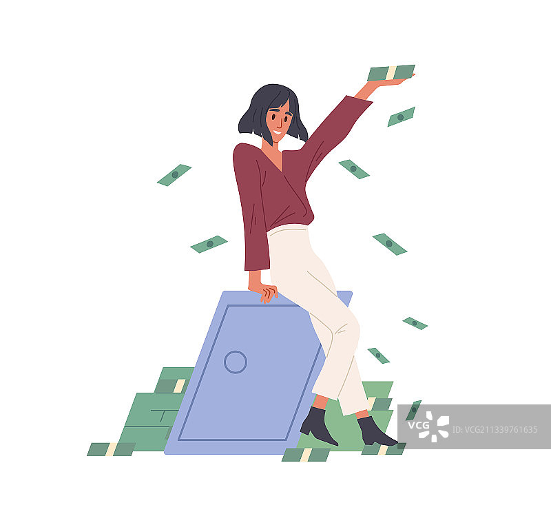 撒钱制造现金雨的快乐富婆图片素材