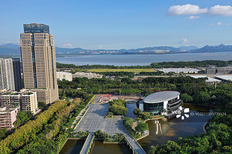 广东省深圳市福田区深圳国际园林花卉博览园和红树林航拍图片素材