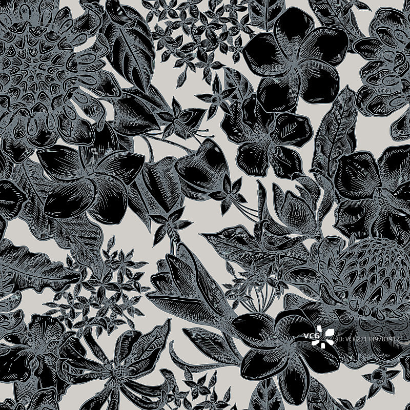 手绘风格化鸡蛋花无缝图案图片素材