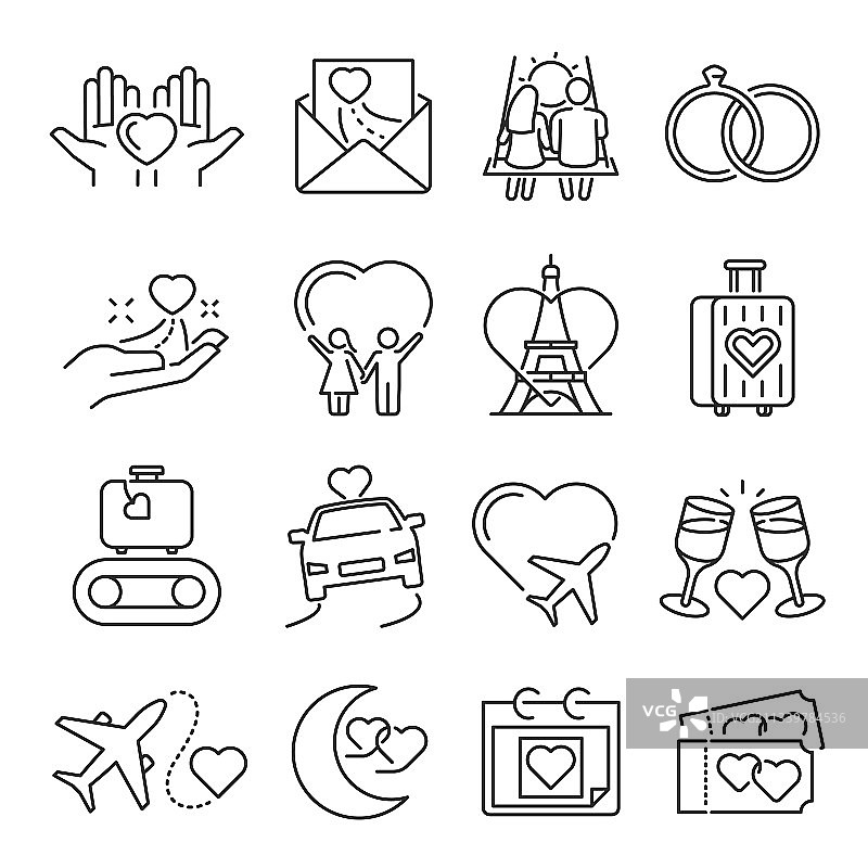 单色简约蜜月图标合集图片素材