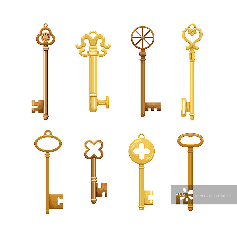 扁平风格的复古钥匙套装图片素材