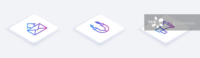 2.5D等距线条邮件，电子邮件和磁铁图片素材