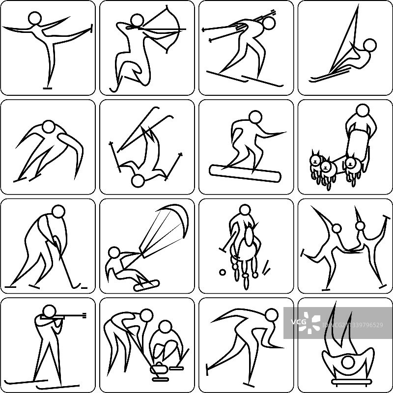 黑色线条冬季运动图标图片素材