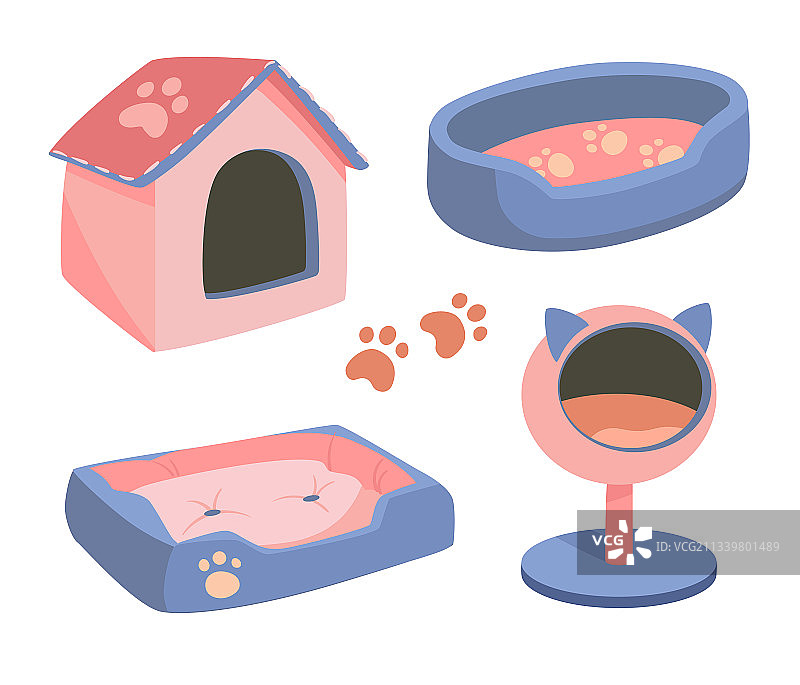宠物猫狗床铺合集（扁平风格）图片素材