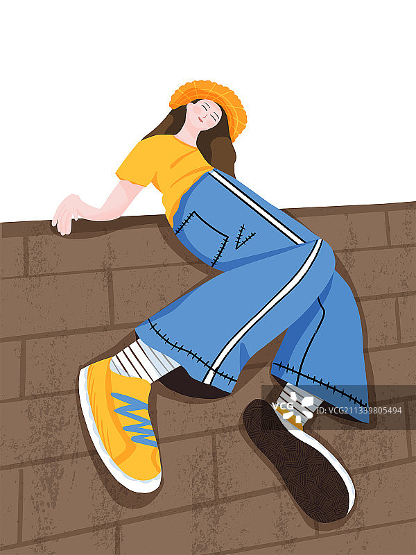 攀爬翻越墙壁的女孩图片素材