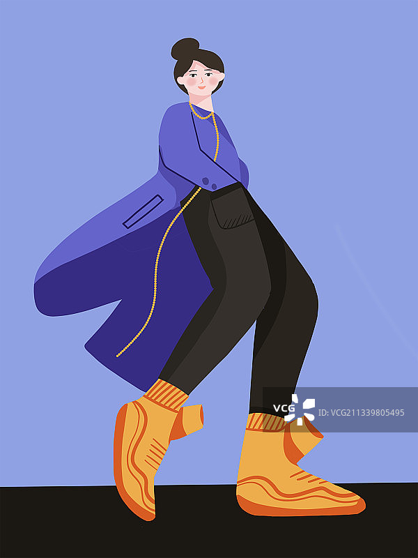 插兜走路的酷女孩图片素材