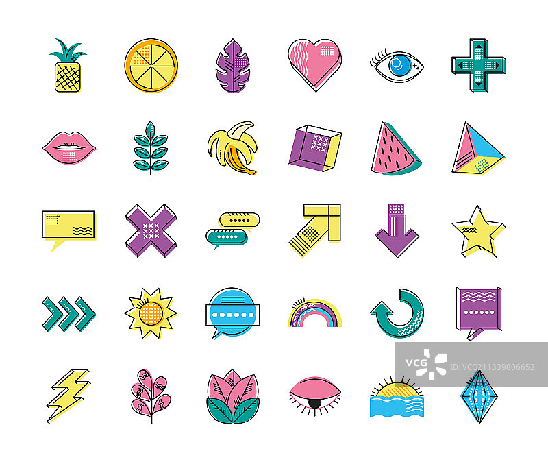 孟菲斯风格图标合集图片素材