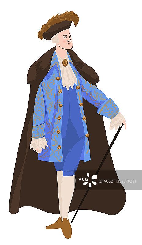 巴洛克风格男子与手杖图片素材