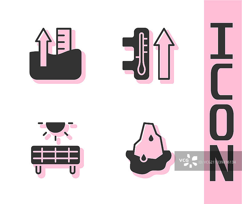 冰川融化水位上升太阳能图片素材