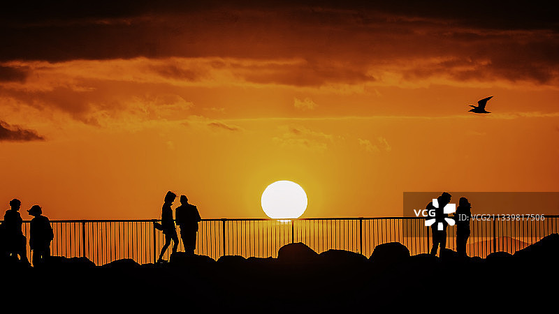 看日落的年青人图片素材