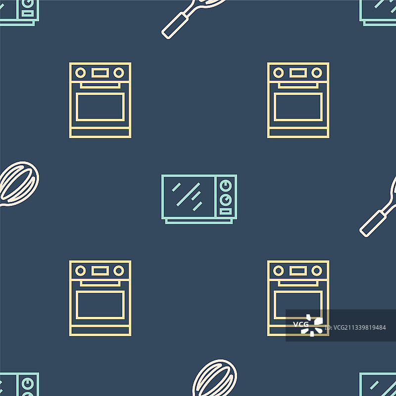 厨房用具线条组合：打蛋器、烤箱和微波炉图片素材