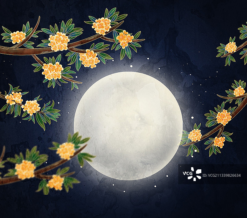 中秋节桂花月亮插画海报图片素材