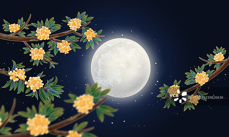 中秋节桂花月亮插画海报图片素材