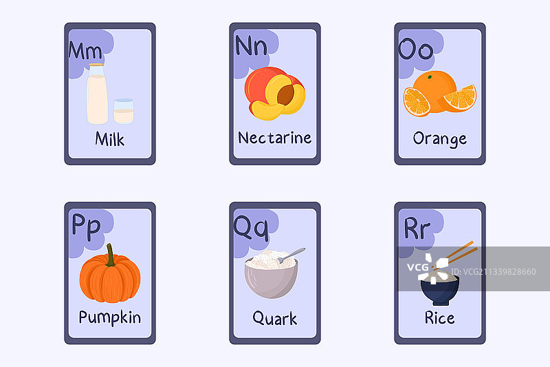 彩色字母学习卡M到Q图片素材