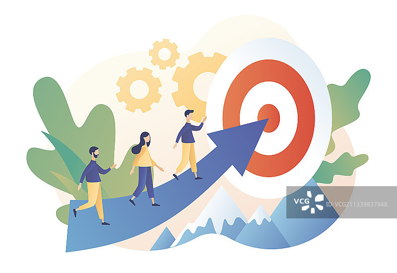 努力实现目标，渺小的人物和商人图片素材