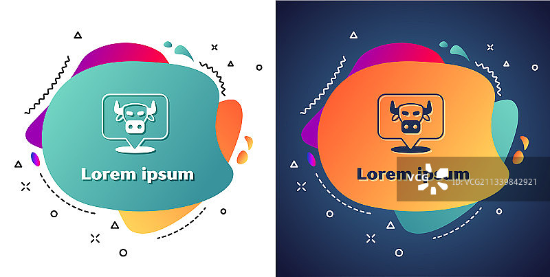 白色奶牛头图标，在白色和蓝色背景上图片素材