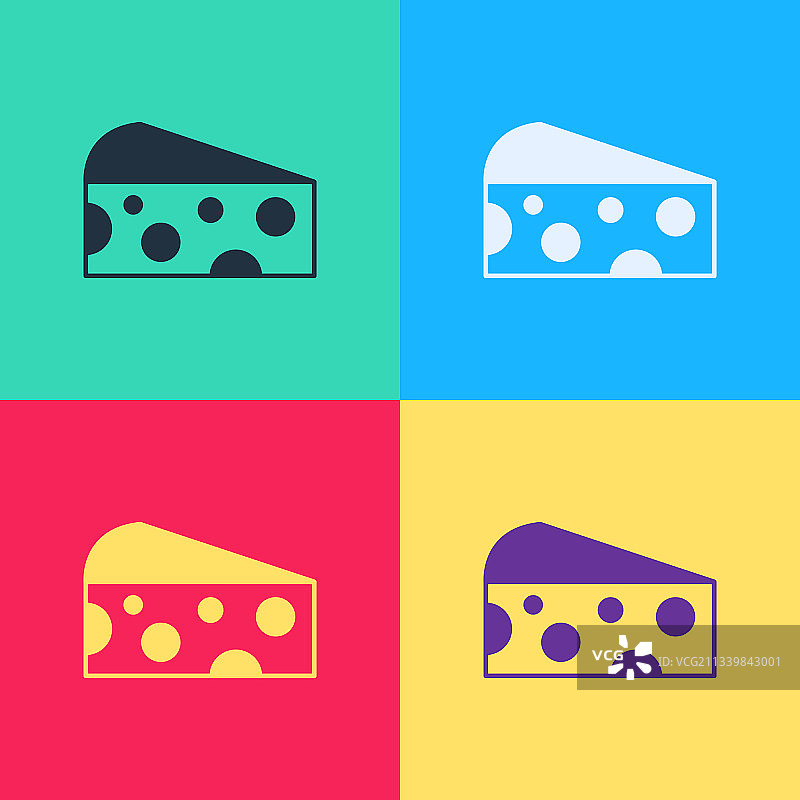 彩色背景上的波普艺术奶酪图标图片素材
