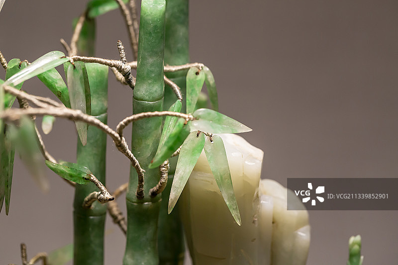 北京故宫珍宝馆文物：木胎海棠式盆翠竹盆景局部（清）图片素材