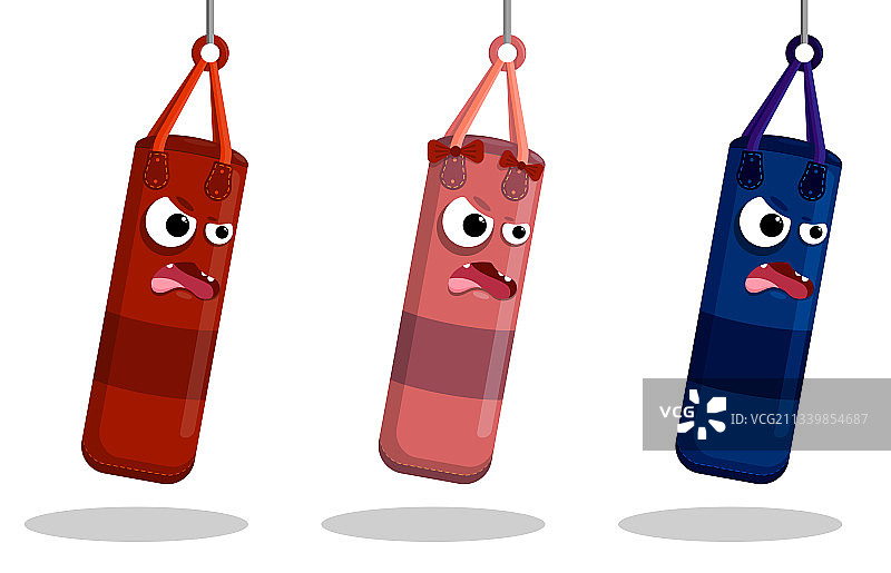 卡通风格的运动愤怒的拳击沙袋图片素材