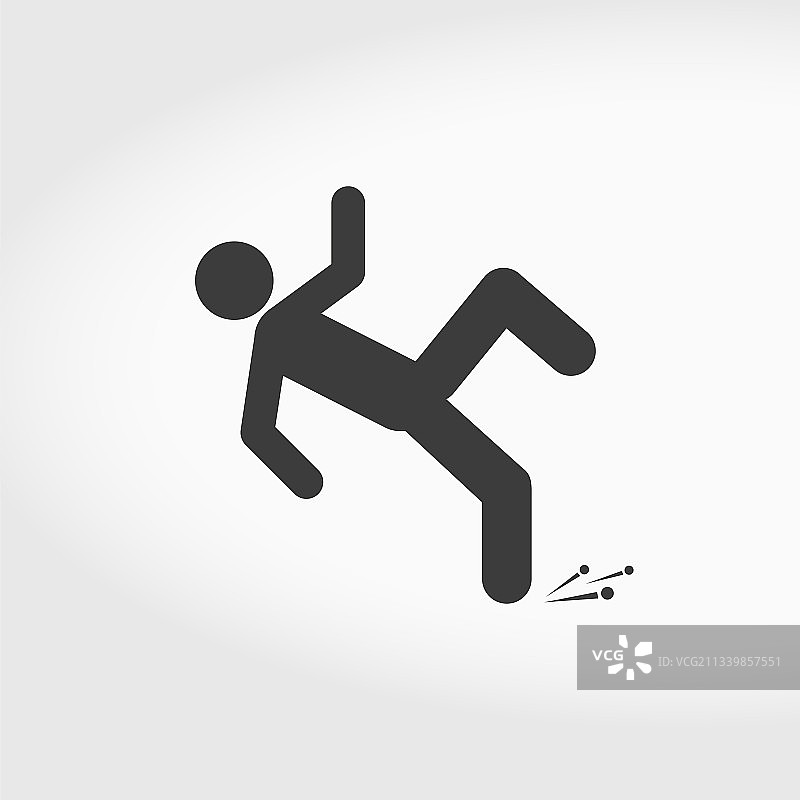 湿滑地面摔倒的人剪影图标（扁平）图片素材