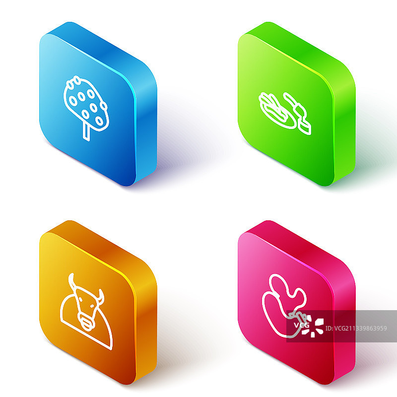 2.5D等距线条：橘子树和西班牙油条图片素材