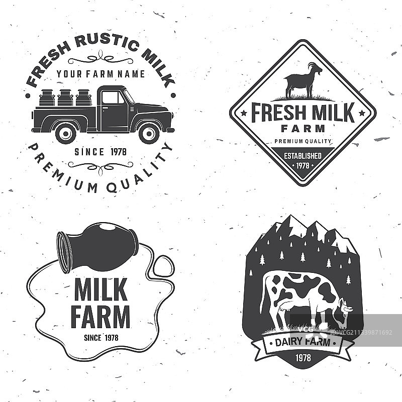 新鲜的乡村牛奶徽章logo排版图片素材