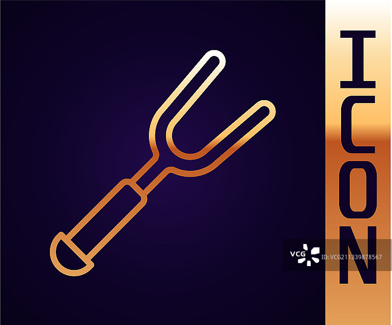 黑色背景上隔离的金色线条烧烤叉图标图片素材