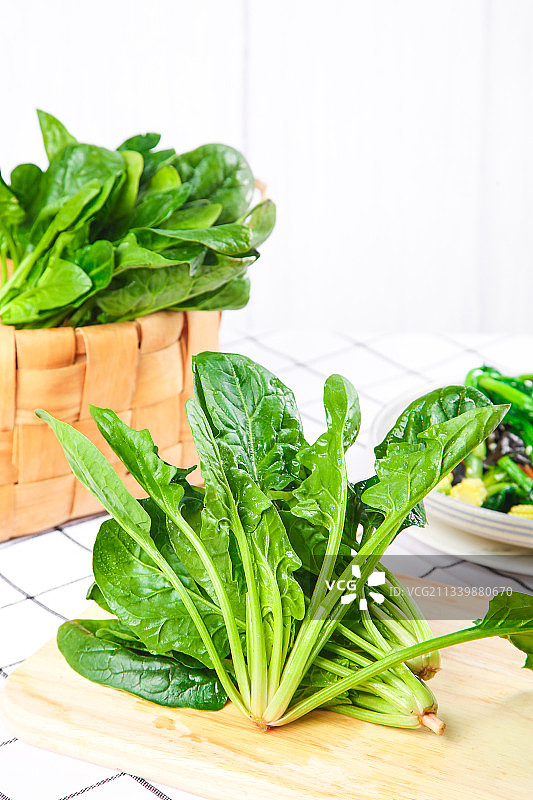 白格子底上的嫩菠菜图片素材