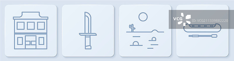狂野西部酒吧沙漠景观线条组合图片素材
