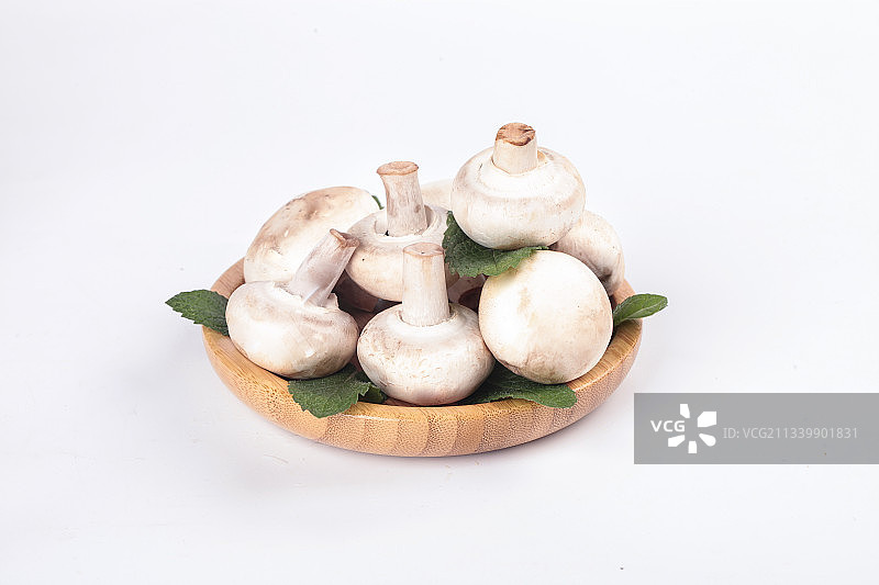 盘子里装着新鲜白蘑菇图片素材