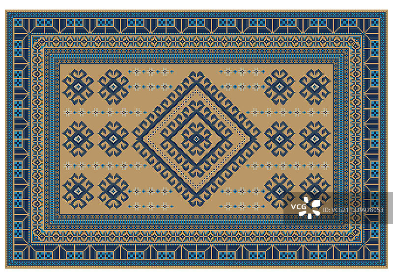 蓝色、黄色和蓝色民族风地毯图片素材