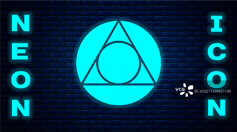 发光的霓虹三角形数学符号砖墙背景图片素材