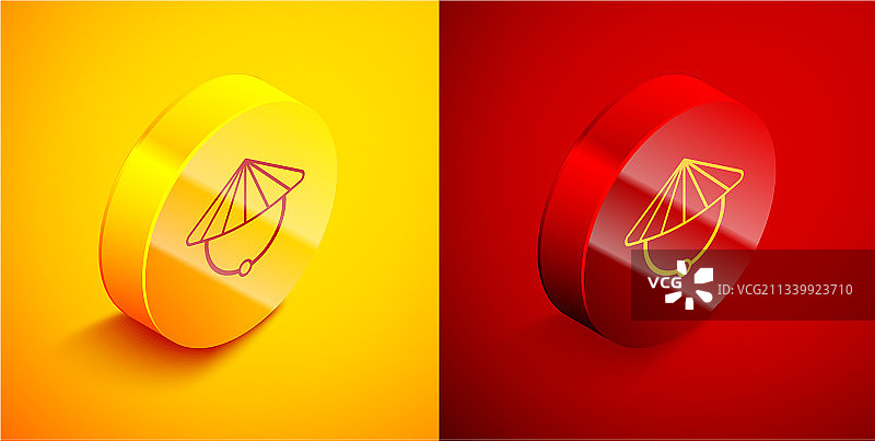 2.5D亚洲或中国锥形草帽图标图片素材