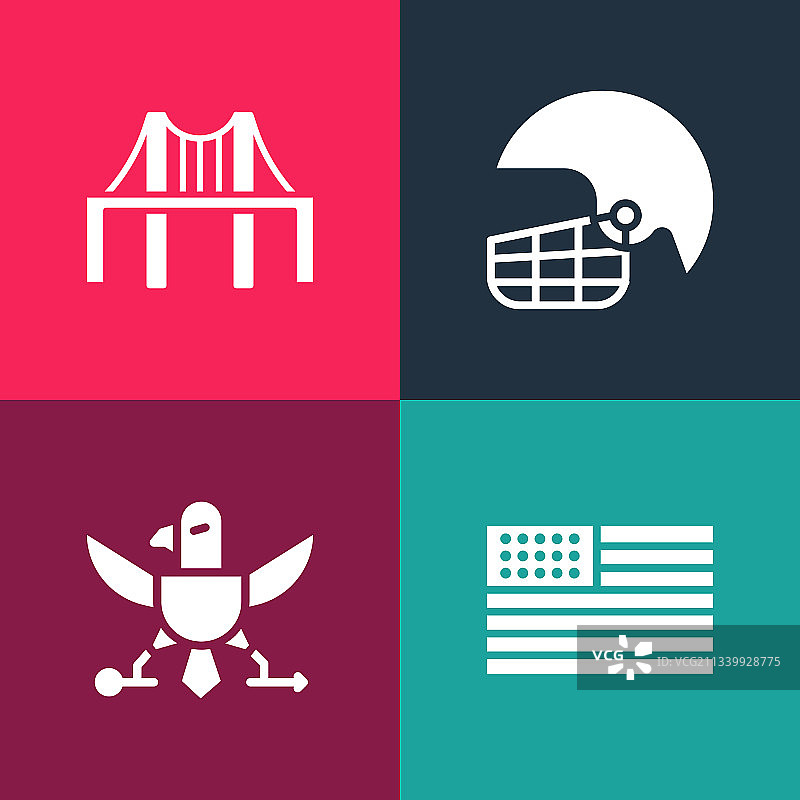 波普艺术美国国旗、鹰与橄榄球头盔图片素材