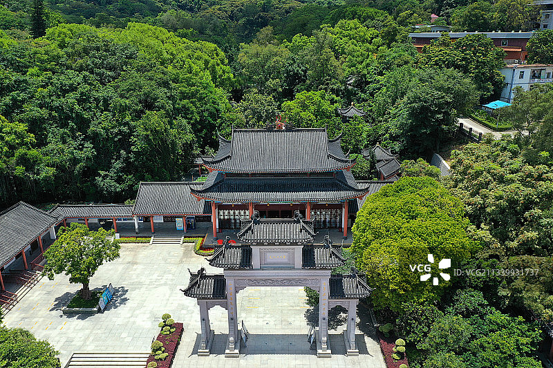广东省惠州市博罗县罗浮山风景名胜区朱明洞景区冲虚古观航拍图片素材