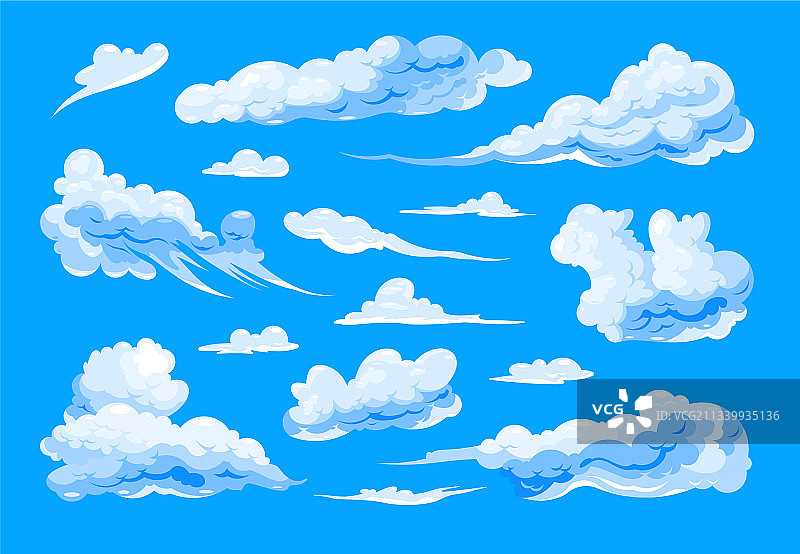 蓝色背景上的天空云朵集合图片素材