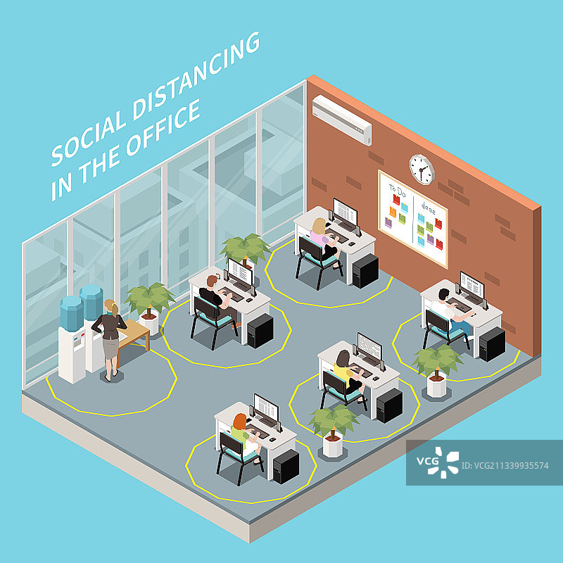 办公室社交距离布局图片素材