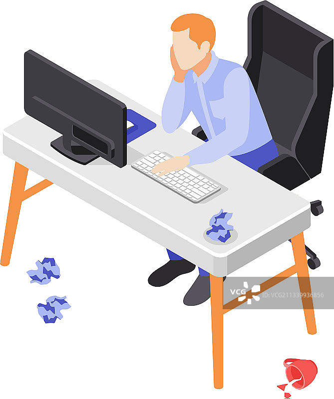 疲惫的工人2.5D构图图片素材