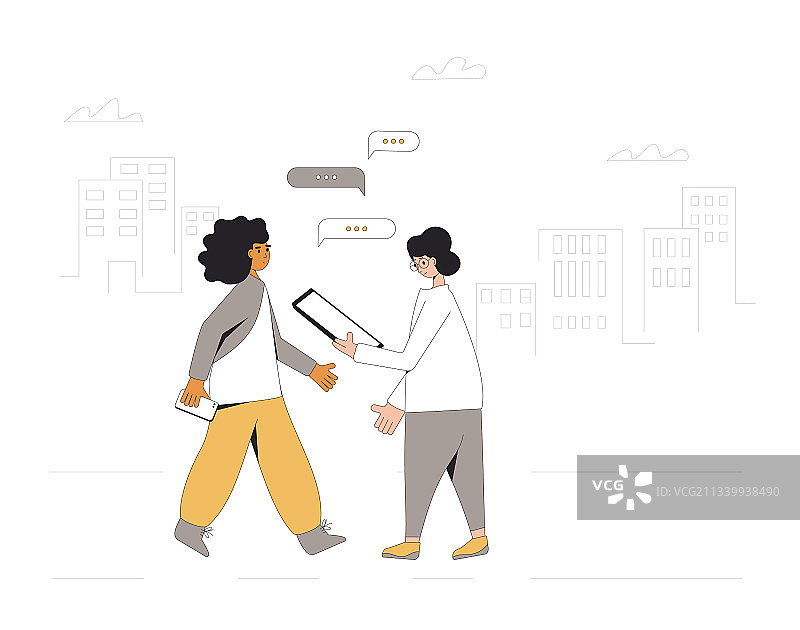 两个青少年在街上与年轻的朋友会面图片素材