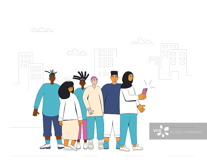 一群青少年站在一起图片素材