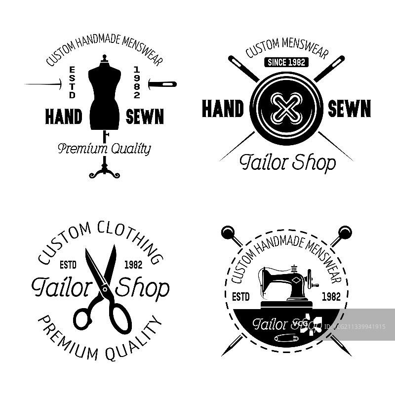 裁缝店套装四个单色标志图片素材