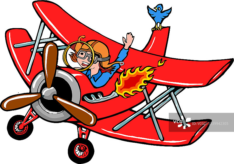 红色双翼飞机上的女性战斗机飞行员图片素材
