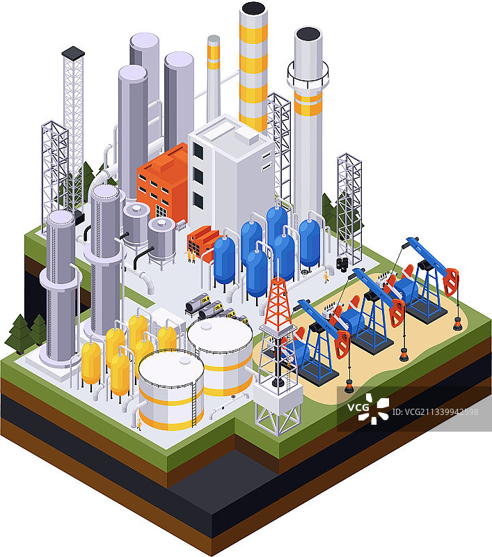 石油工厂构成油画图片素材