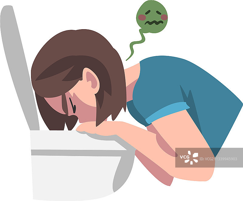 生病的年轻女人向马桶呕吐图片素材