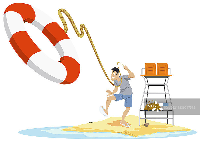 海滩救生员抛救生圈救人图片素材