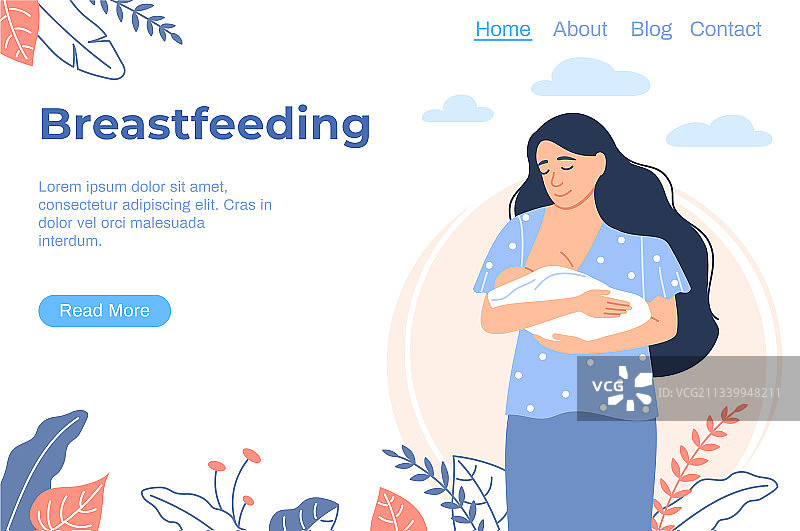 女性母乳喂养着陆页图片素材