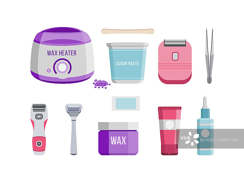 成套的扁平风脱毛工具和用品图片素材
