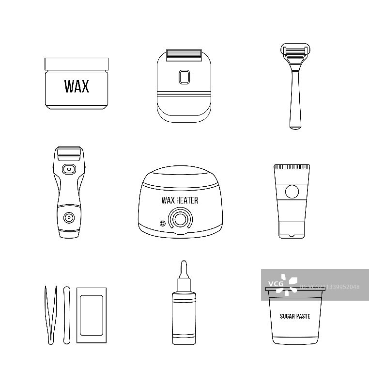 黑色线条蜜蜡脱毛和剃须工具套装图片素材