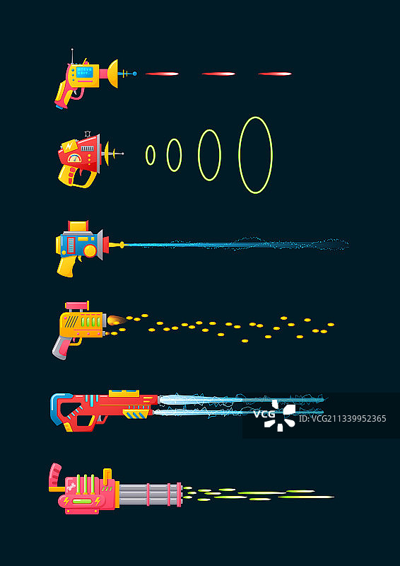 复古太空激光枪或射线枪扁平风格套装图片素材