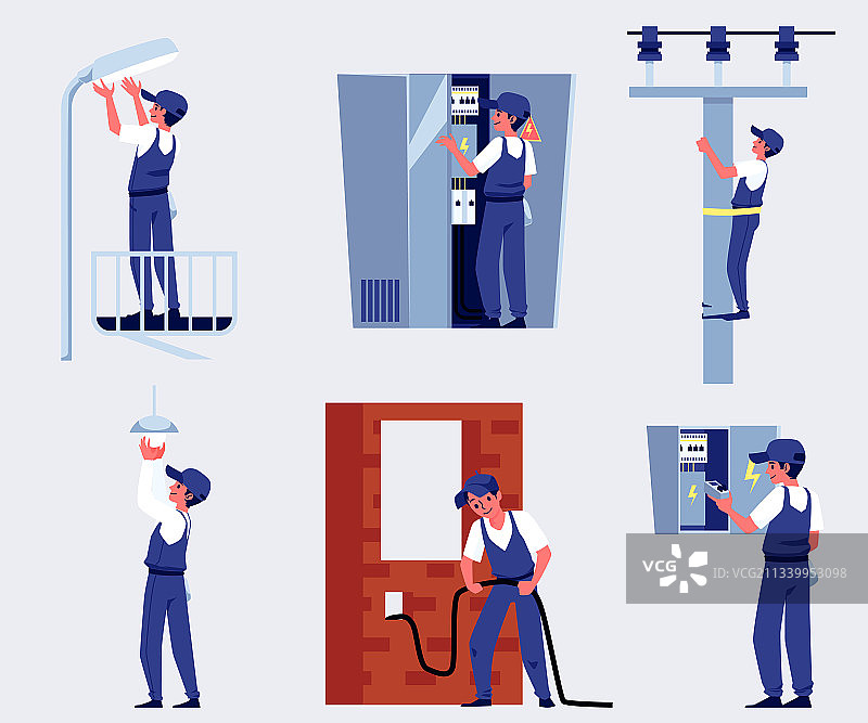 电力线路工或电气维修工图片素材